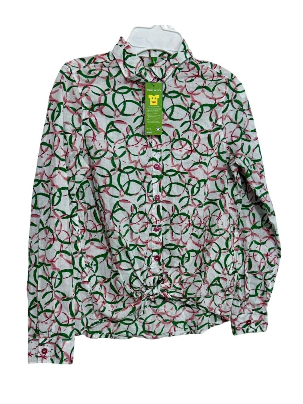 Benetton Girls XL Button-Up Shirt Multicolor Floral Print Long Sleeve Eco Safe C